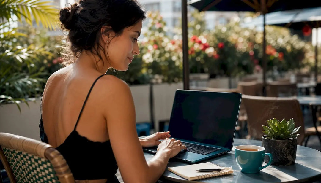 Woman shopping for lingerie online at home desk