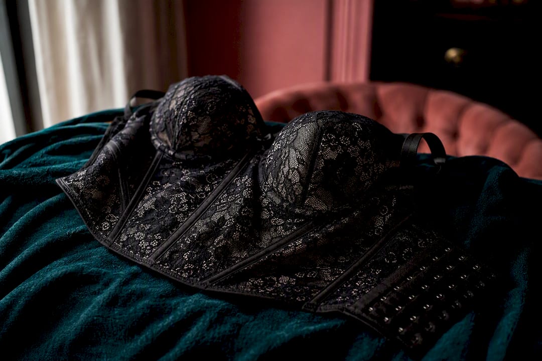 Close-up of longline bra fabric and structure