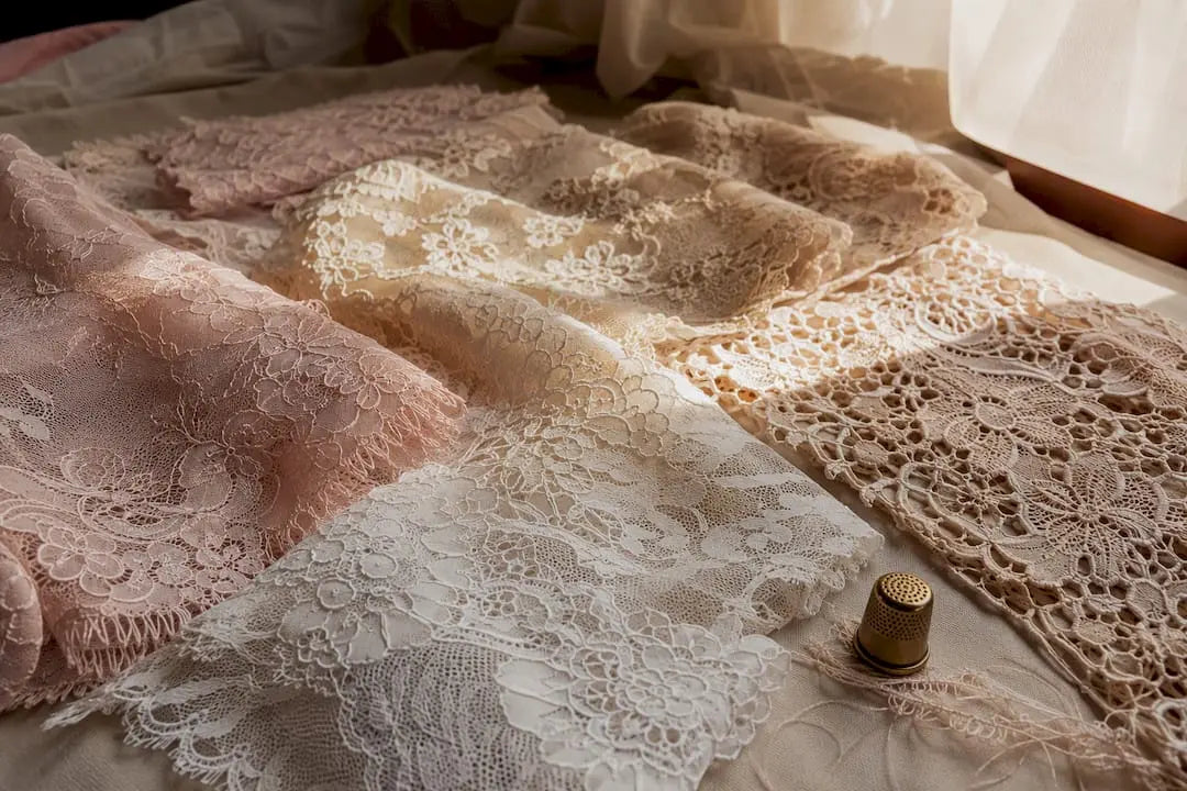 Different lace types swatches laid out