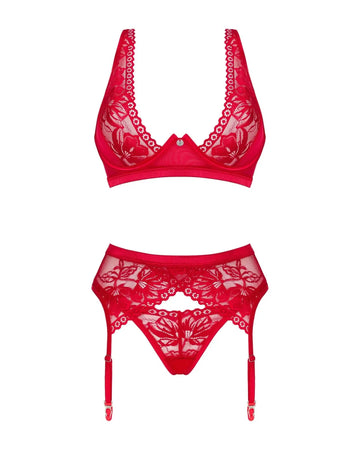 Luxe Red Lace 3 Piece Suspender Belt Lingerie Set – Lingerie Seduction