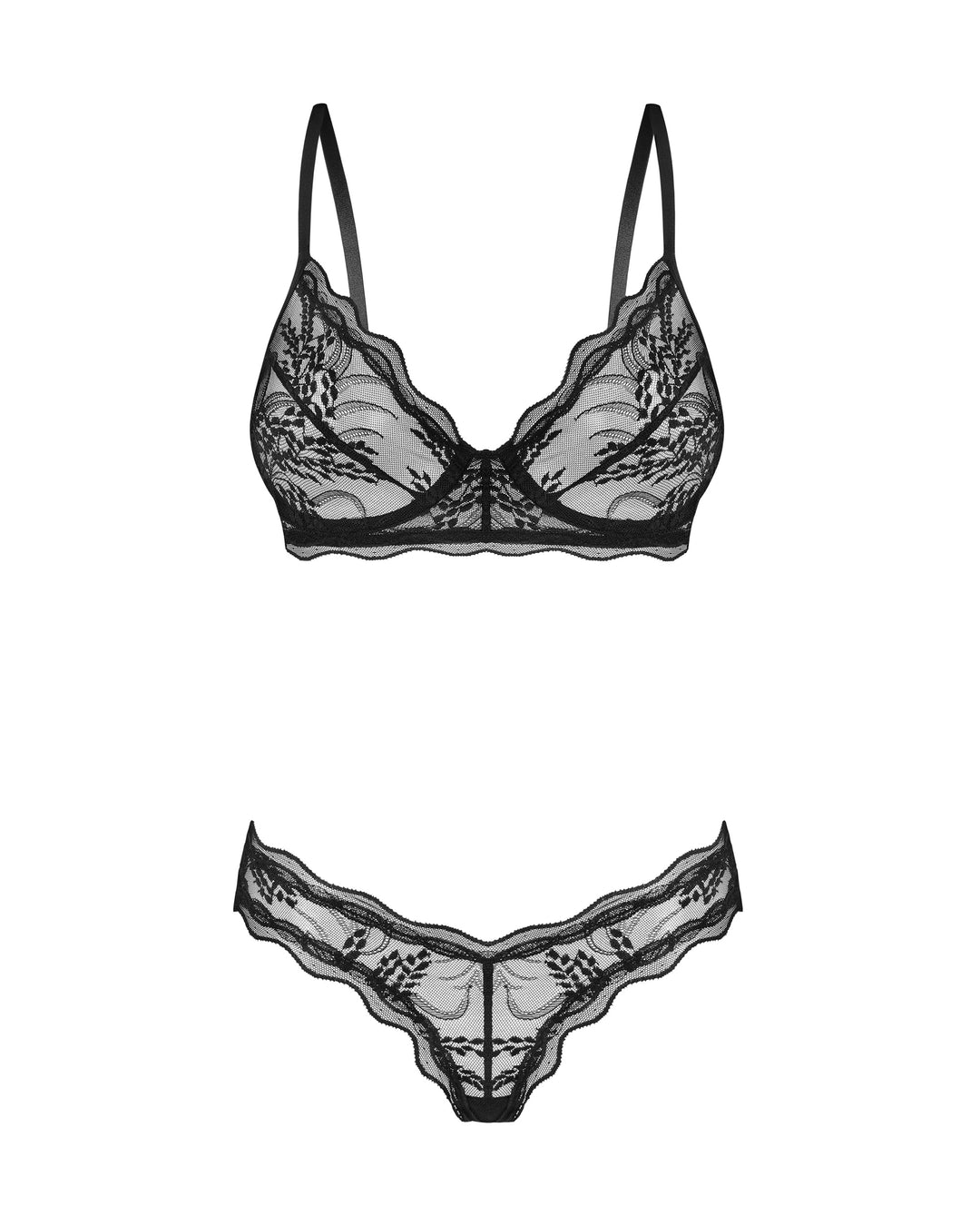 see through black bra set