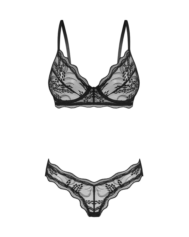 see through black bra set