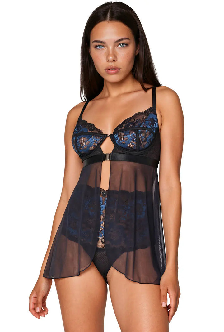 blue and black babydoll chemise