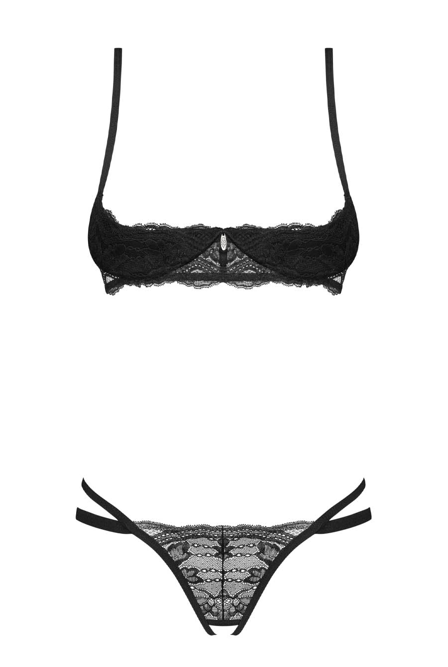 half cup black bra set