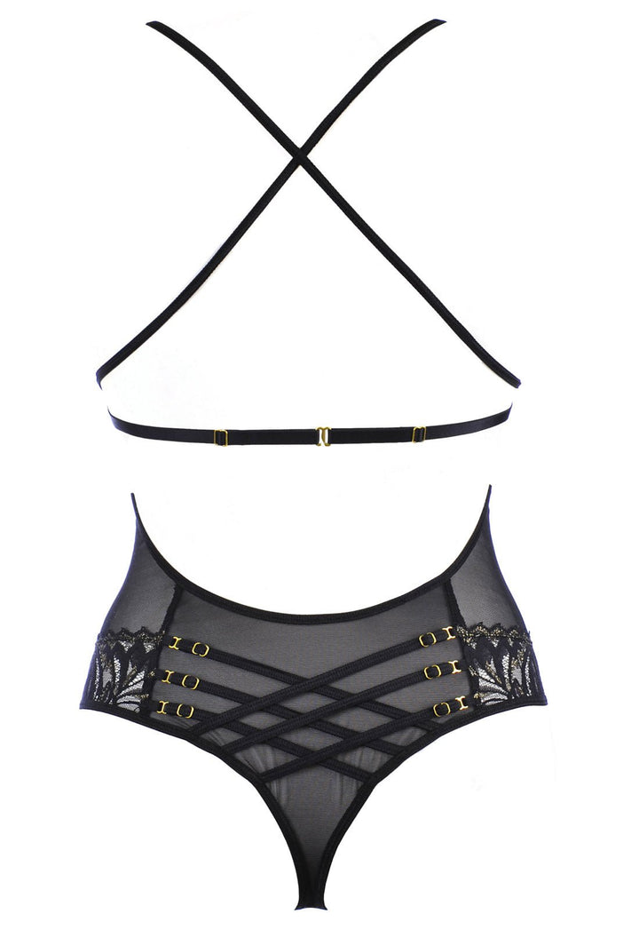 Luxe Gold & Black Shimmer Lace Bodysuit - Lingerie SeductionLuxe Gold & Black Shimmer Lace Bodysuit