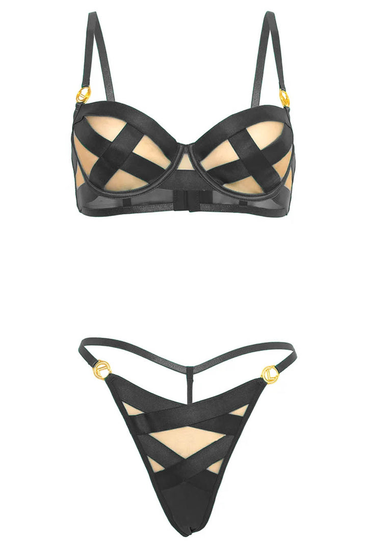 black strappy bra set