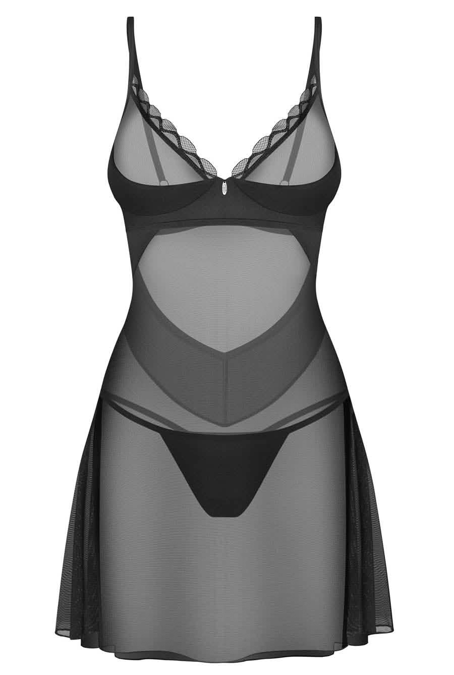Sheer Black Mesh Underwire Chemise Set