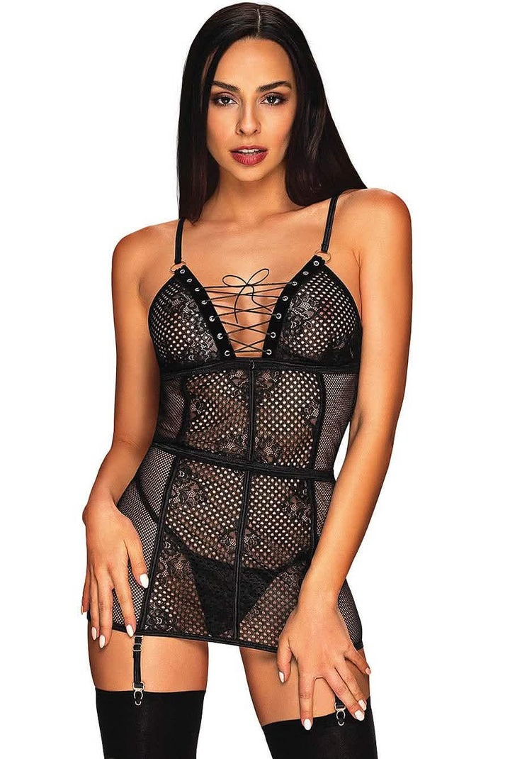 fishnet chemise lingerie set