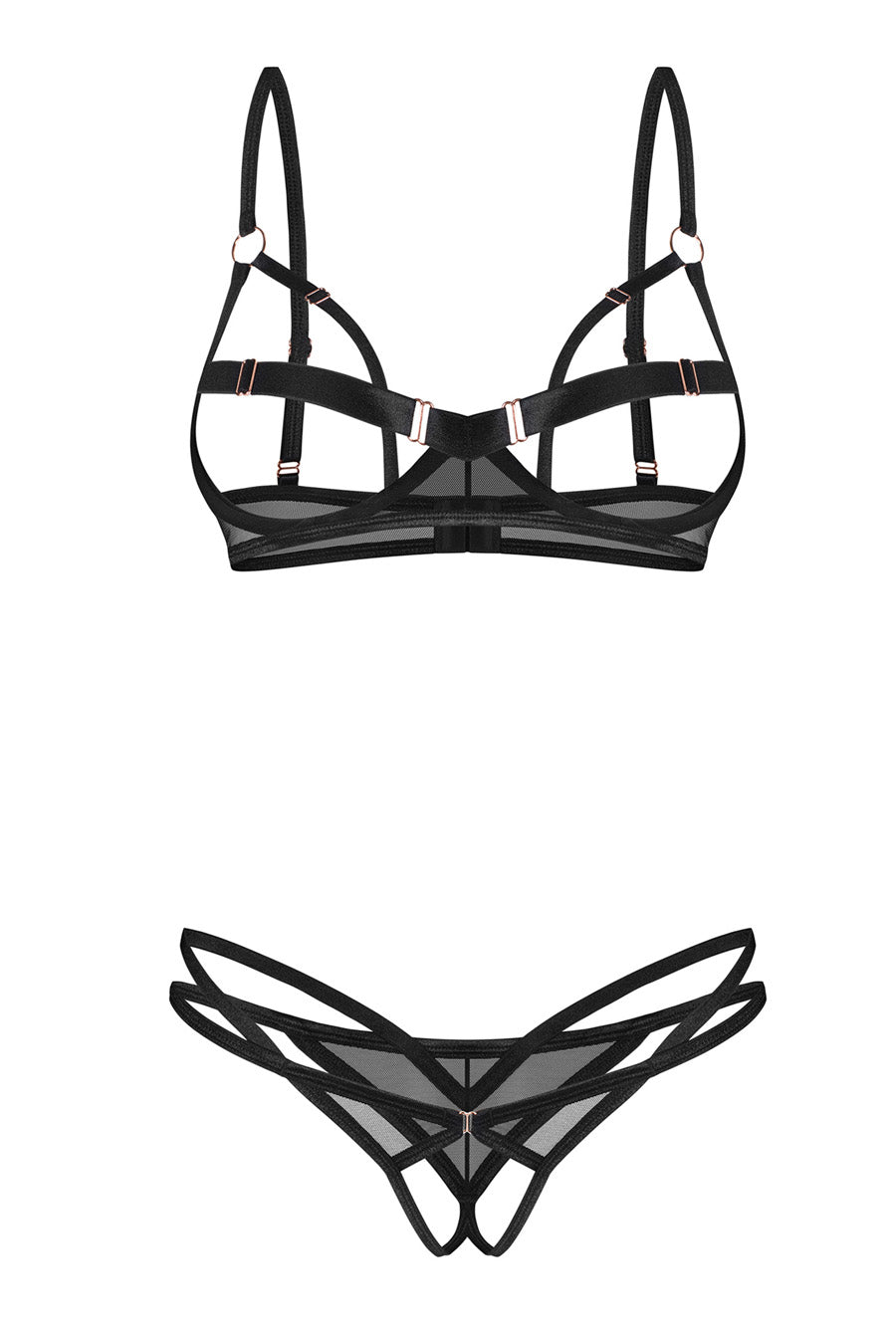 open cup bra and crotchless panties