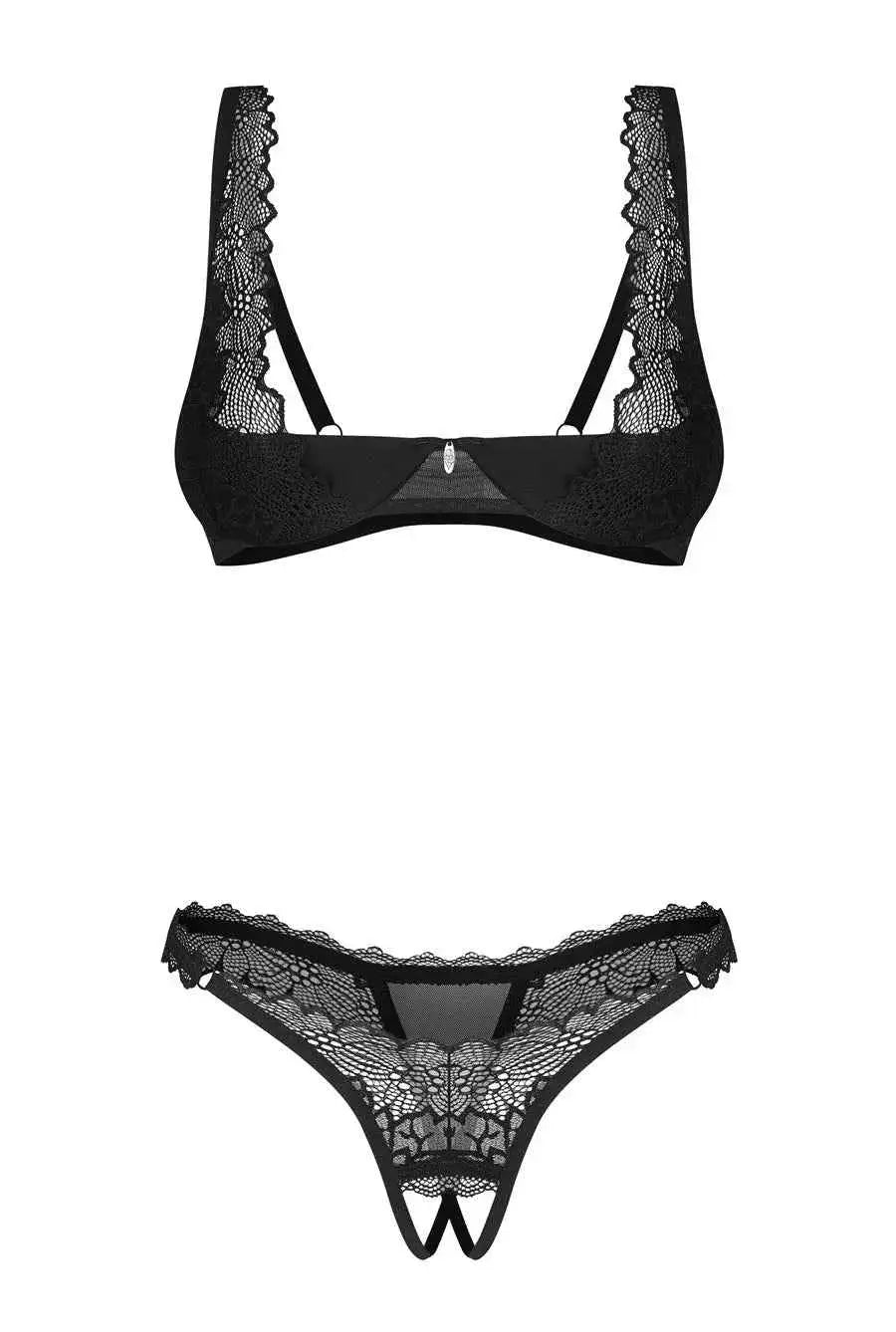 Cupless Lace Bra & Crotchless Gstring Set