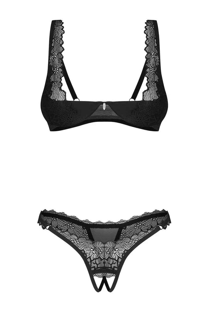 Cupless Lace Bra & Crotchless Gstring Set