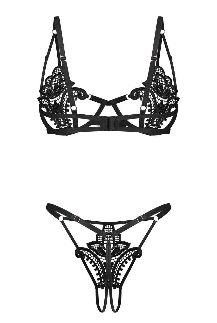 Black Lace Bra & Crotchless Gstring Set