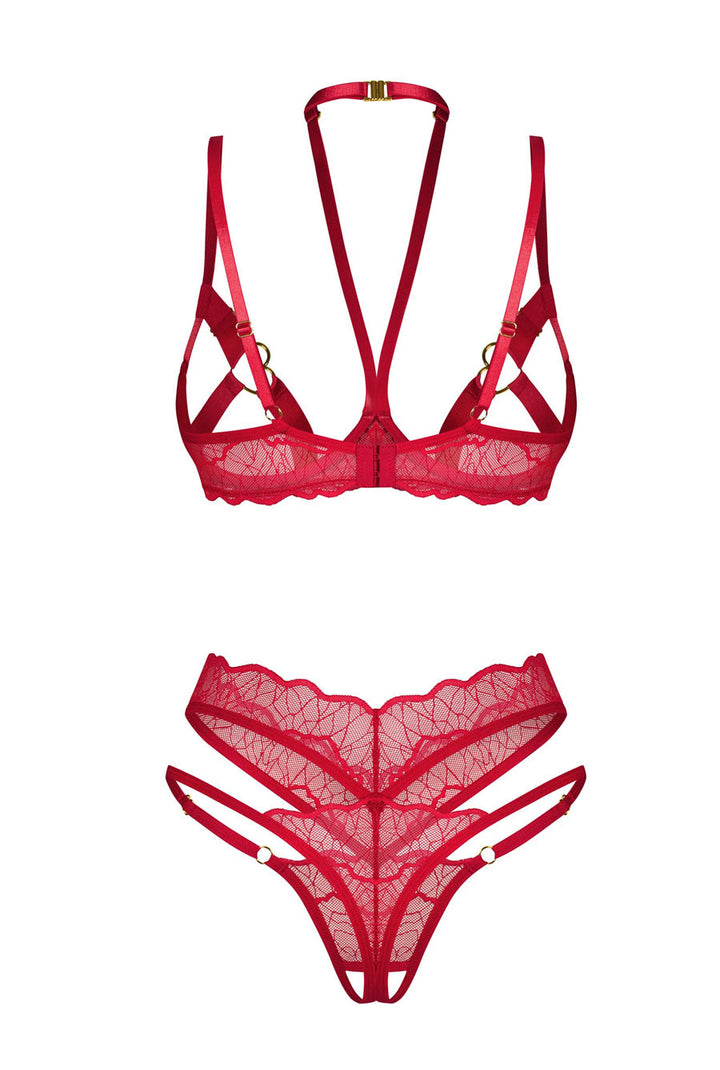 cupless red lace bra set