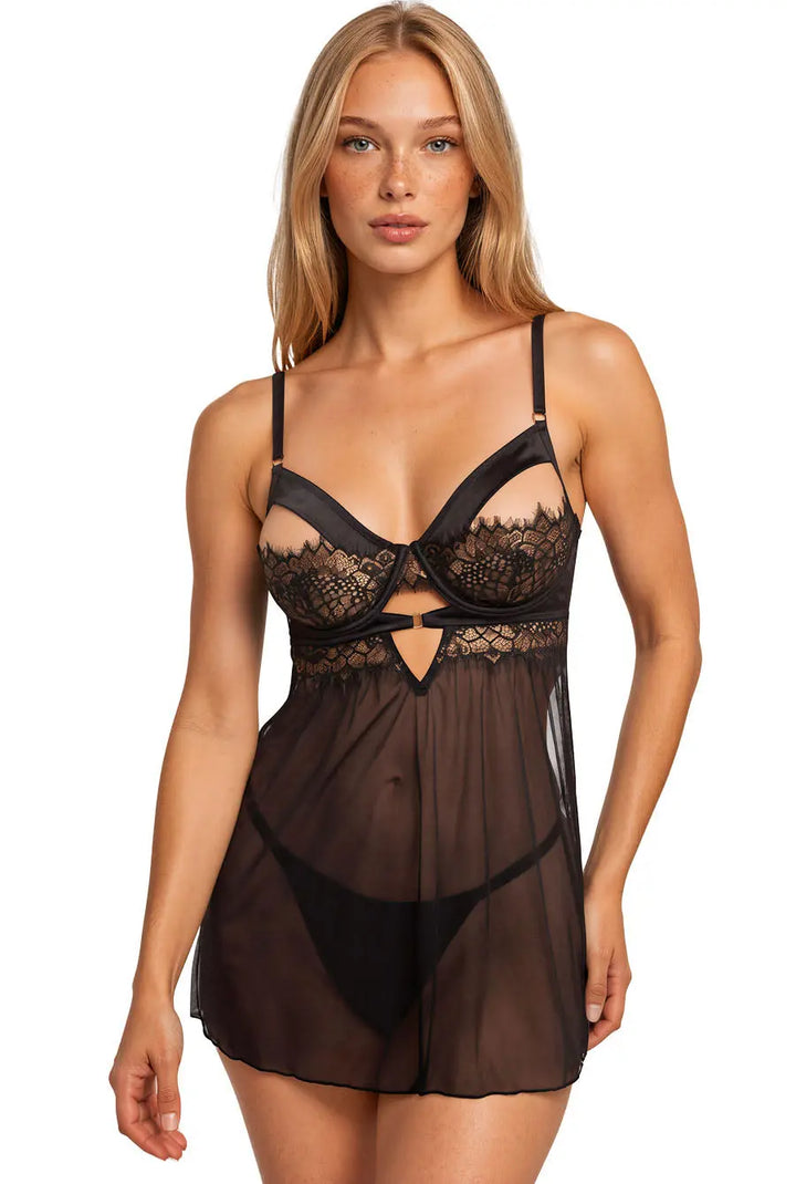 gold and black lingerie set