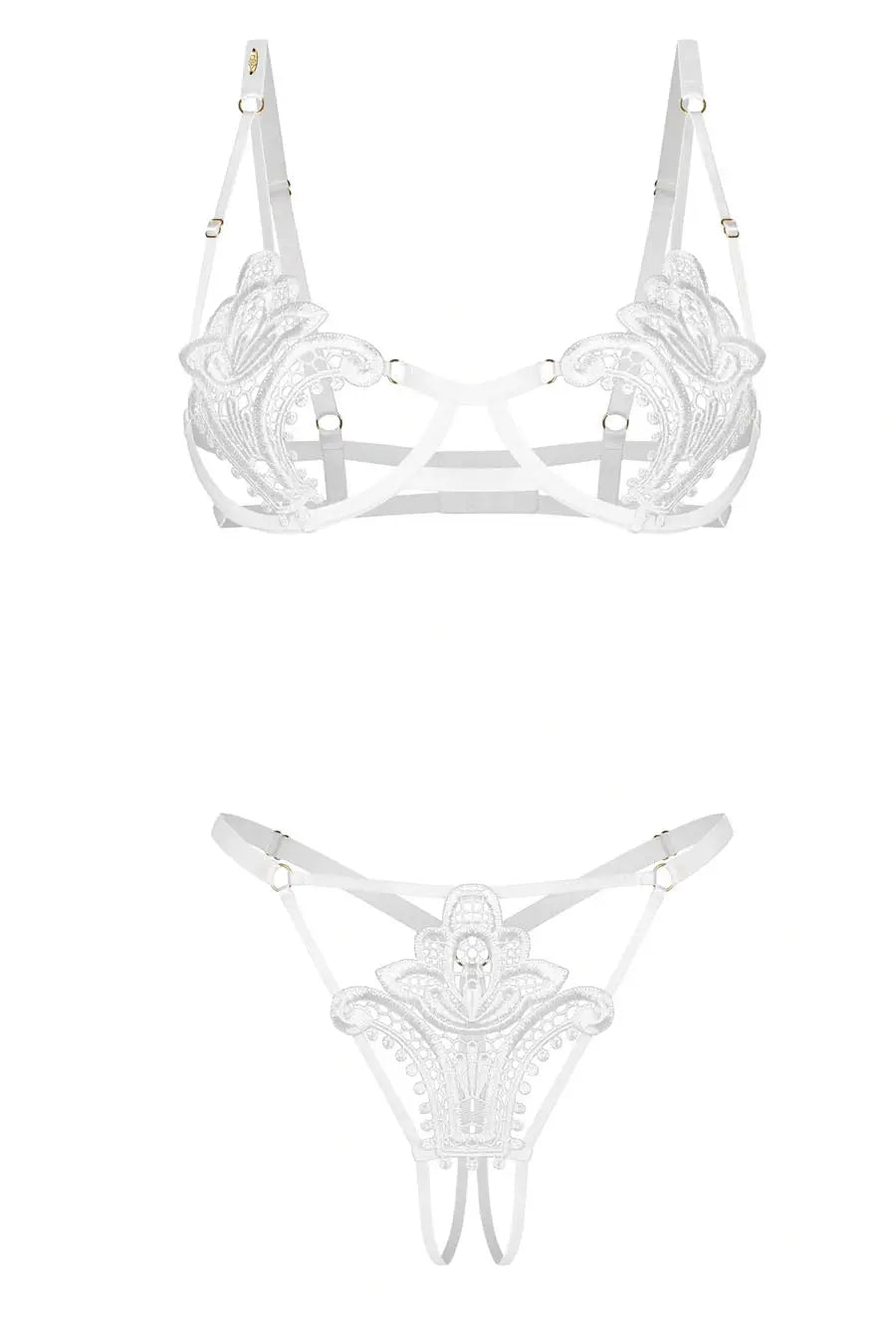 crotchless white bra set
