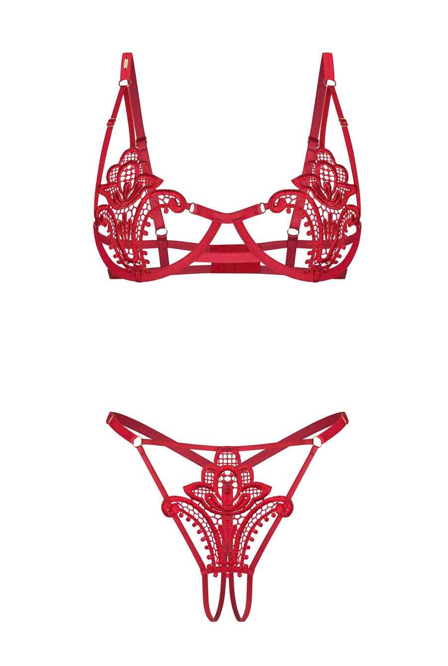 Red Lace Bra & Crotchless Gstring Set