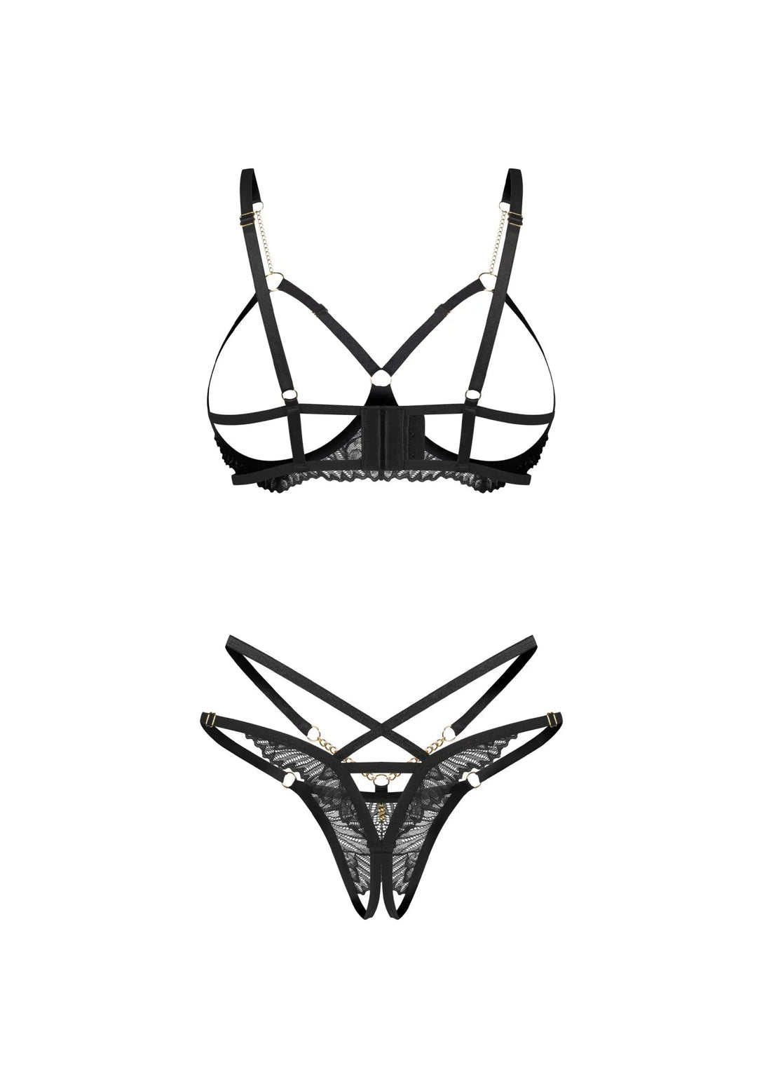 black lace crotchless bra set