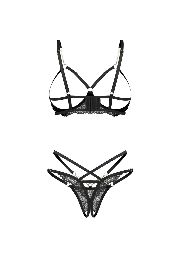 black lace crotchless bra set