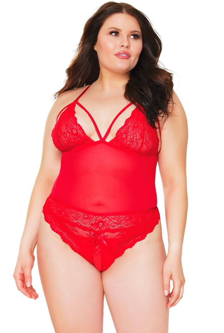 plus size crotchless lingerie red