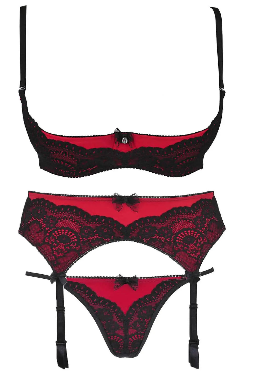 cupless bra set red and black