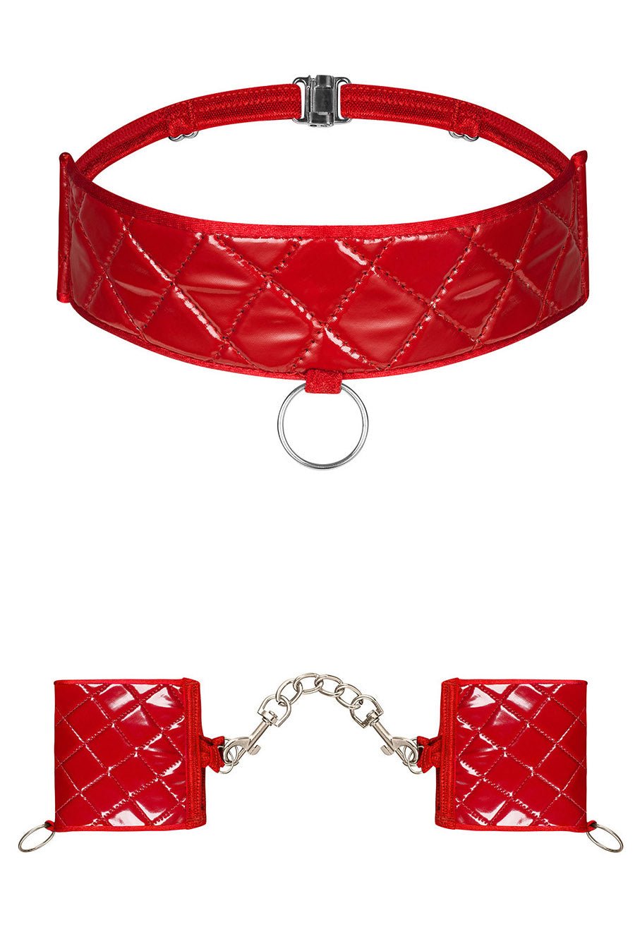 red faux leather cuffs