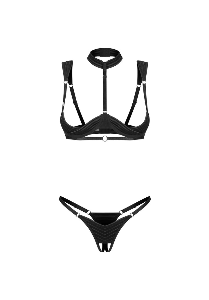 black satin bra set