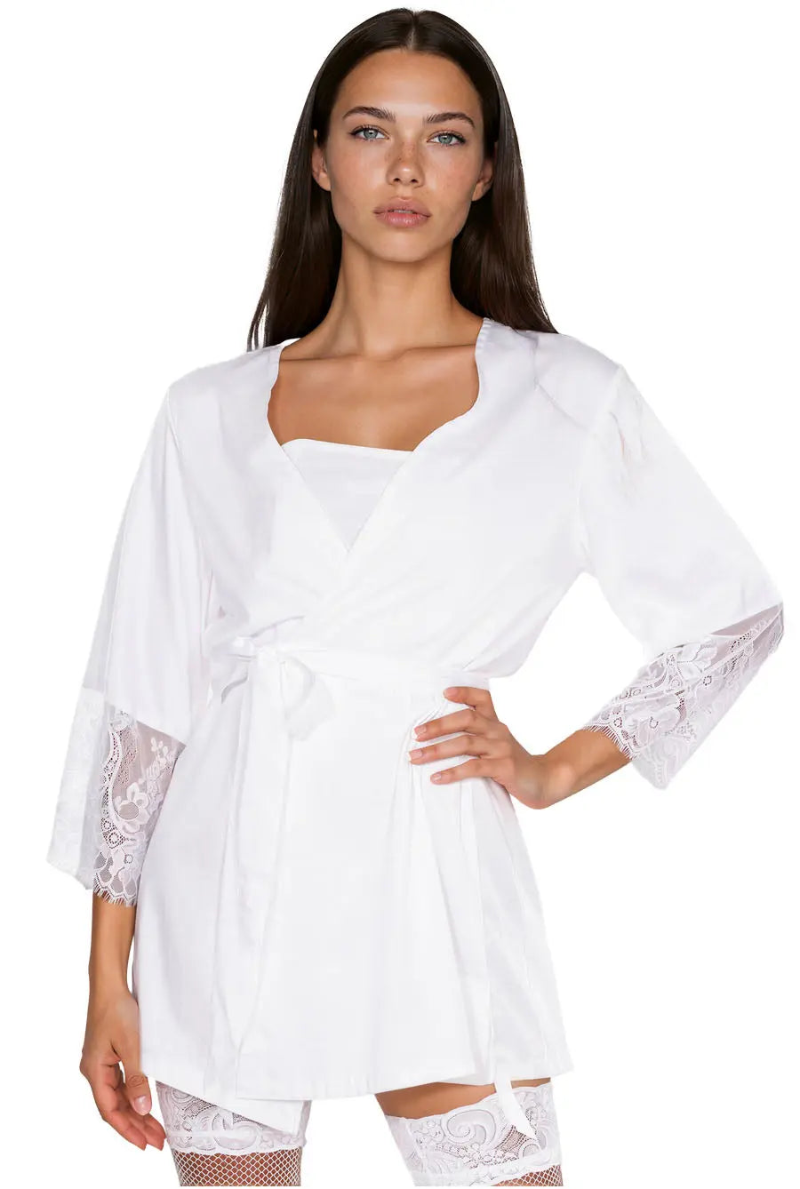 white satin brides robe eyelash lace