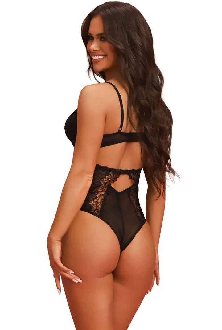 Elegant Black Lace Bodysuit Teddy