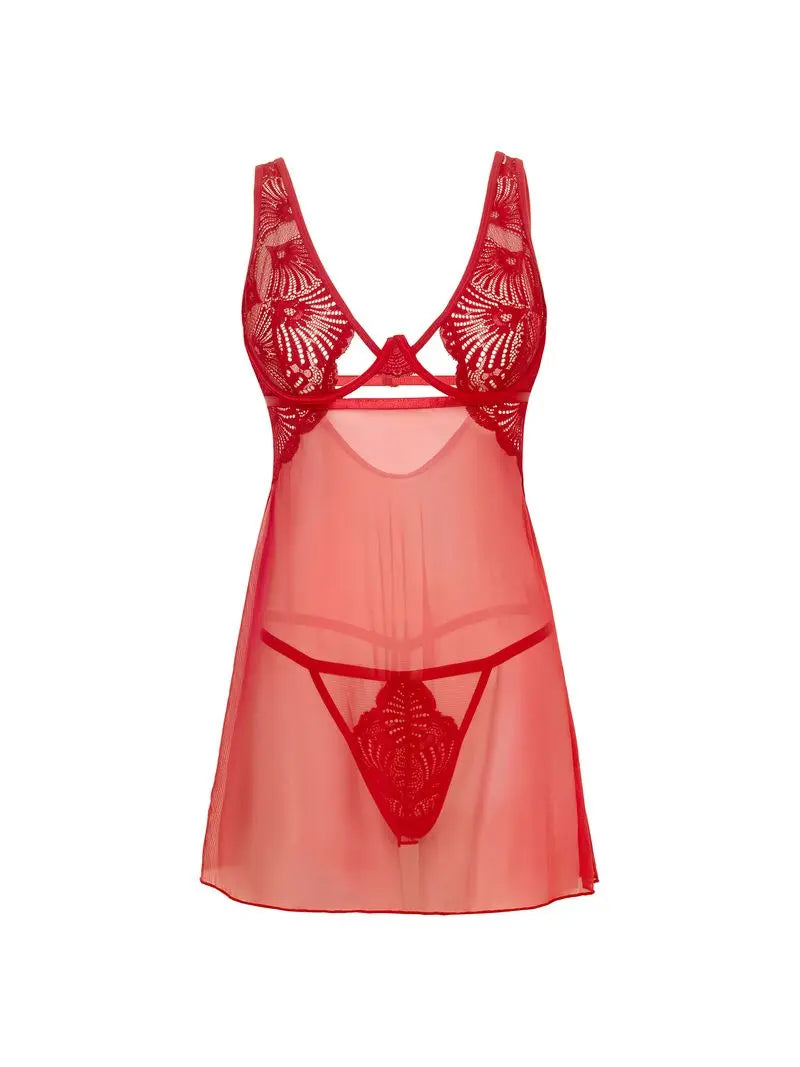 Strappy Red Lace Babydoll Lingerie Set Lingerie Seduction