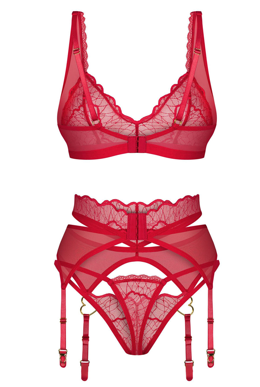 3 piece red lingerie set 