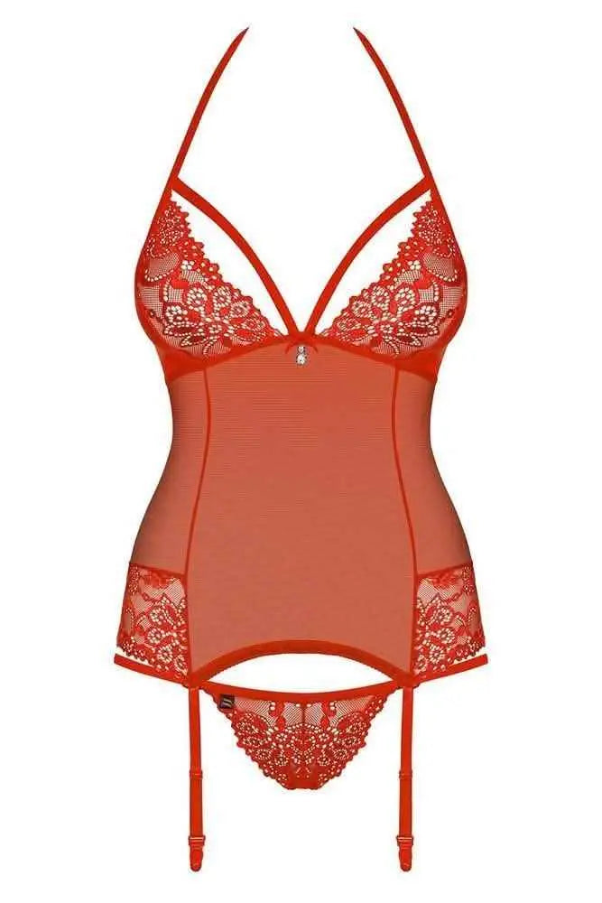 Red Mesh & Lace Sheer Bustier Lingerie