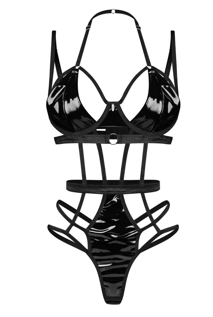 erotic black leather bodysuit