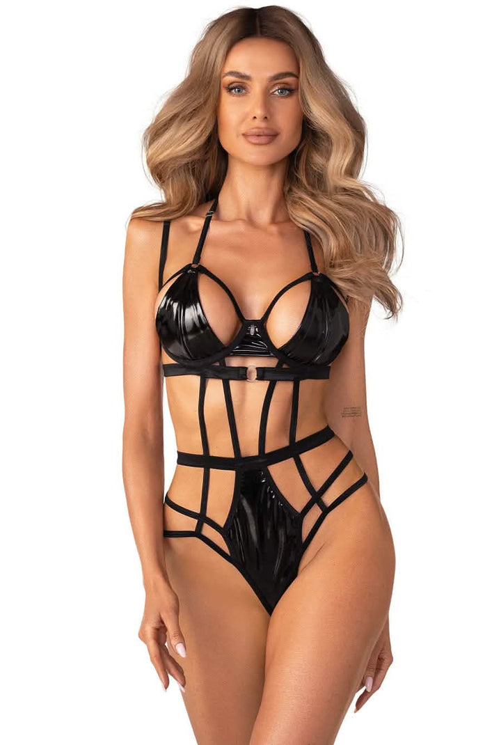 wet look leather teddy 