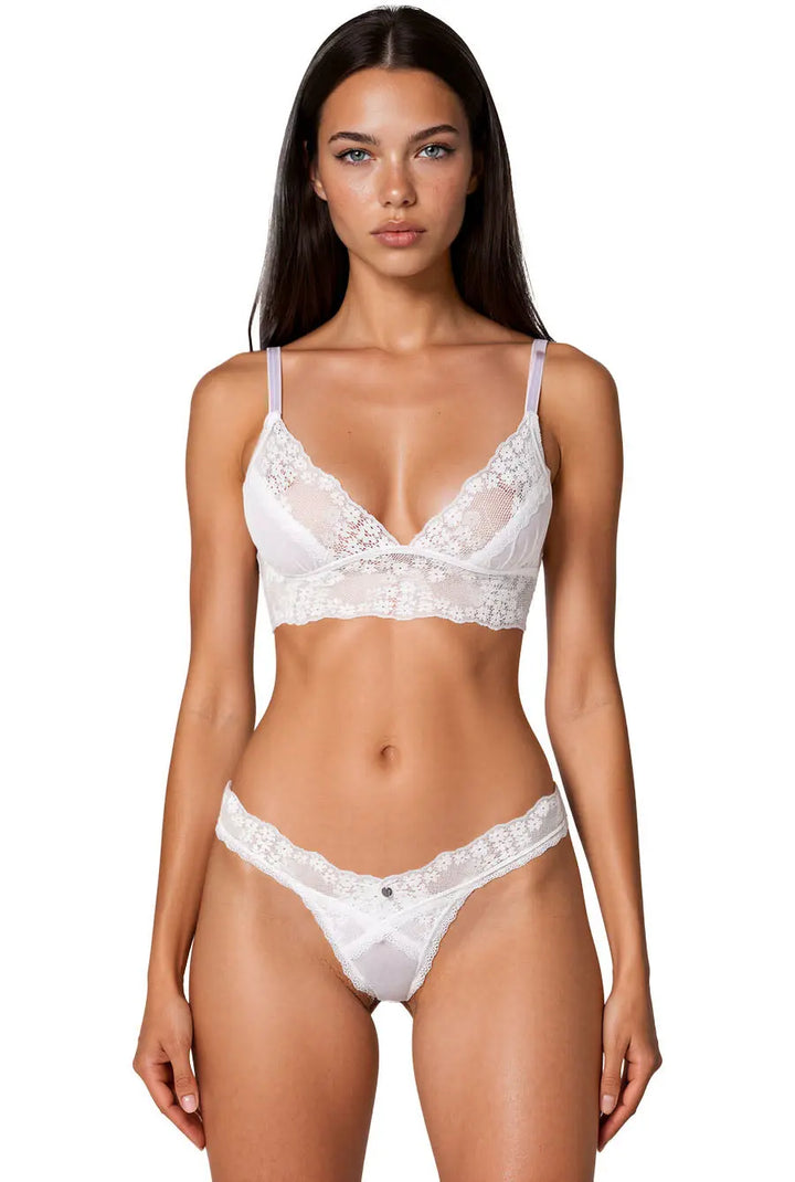 sheer pretty white bras set