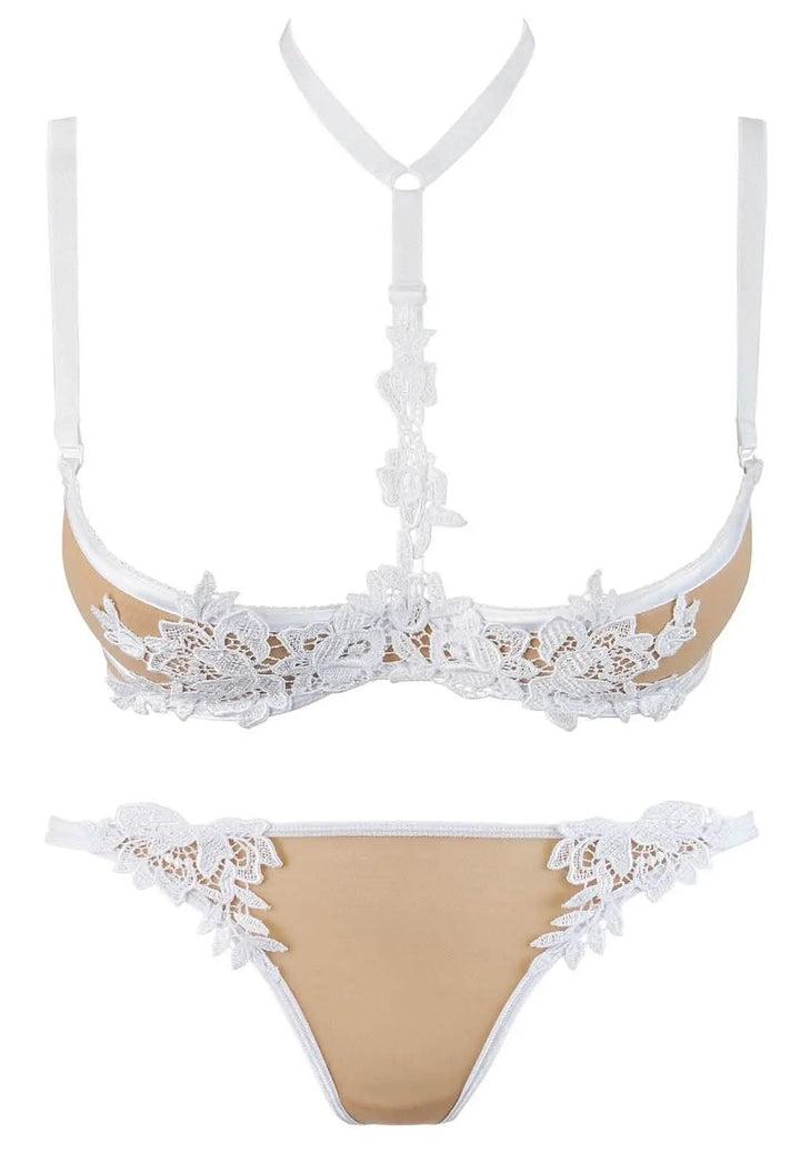Luxury White Lace European Quarter Cup Bra Set Lingerie Seduction luxury-white-lace-european-quarter-cup-bra-set-lingerie-seduction
