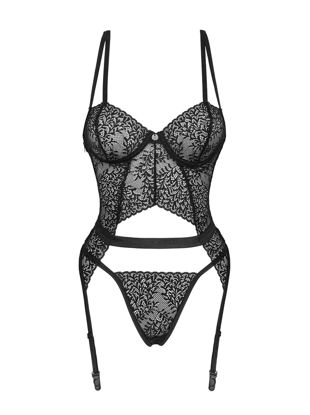 Luxe European Black Lace Garter Teddy - Lingerie SeductionLuxe European Black Lace Garter Teddy