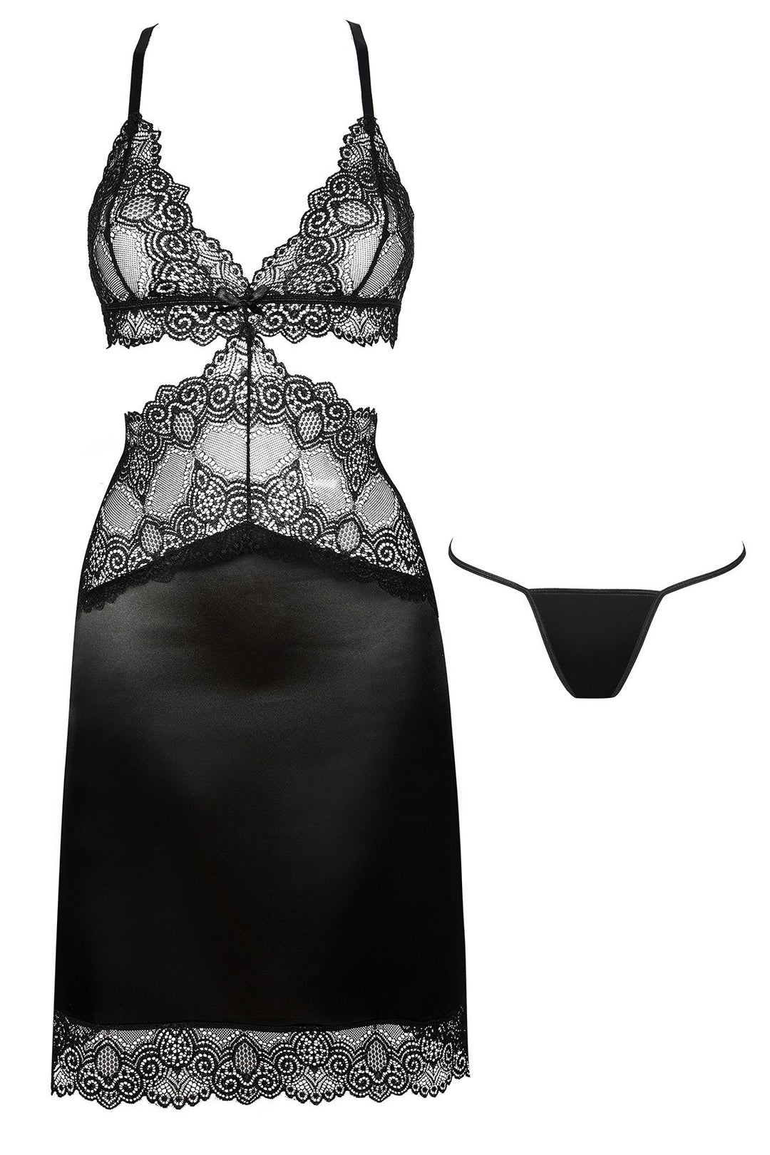 Black Satin & Lace Chemise Sleepwear – Lingerie Seduction