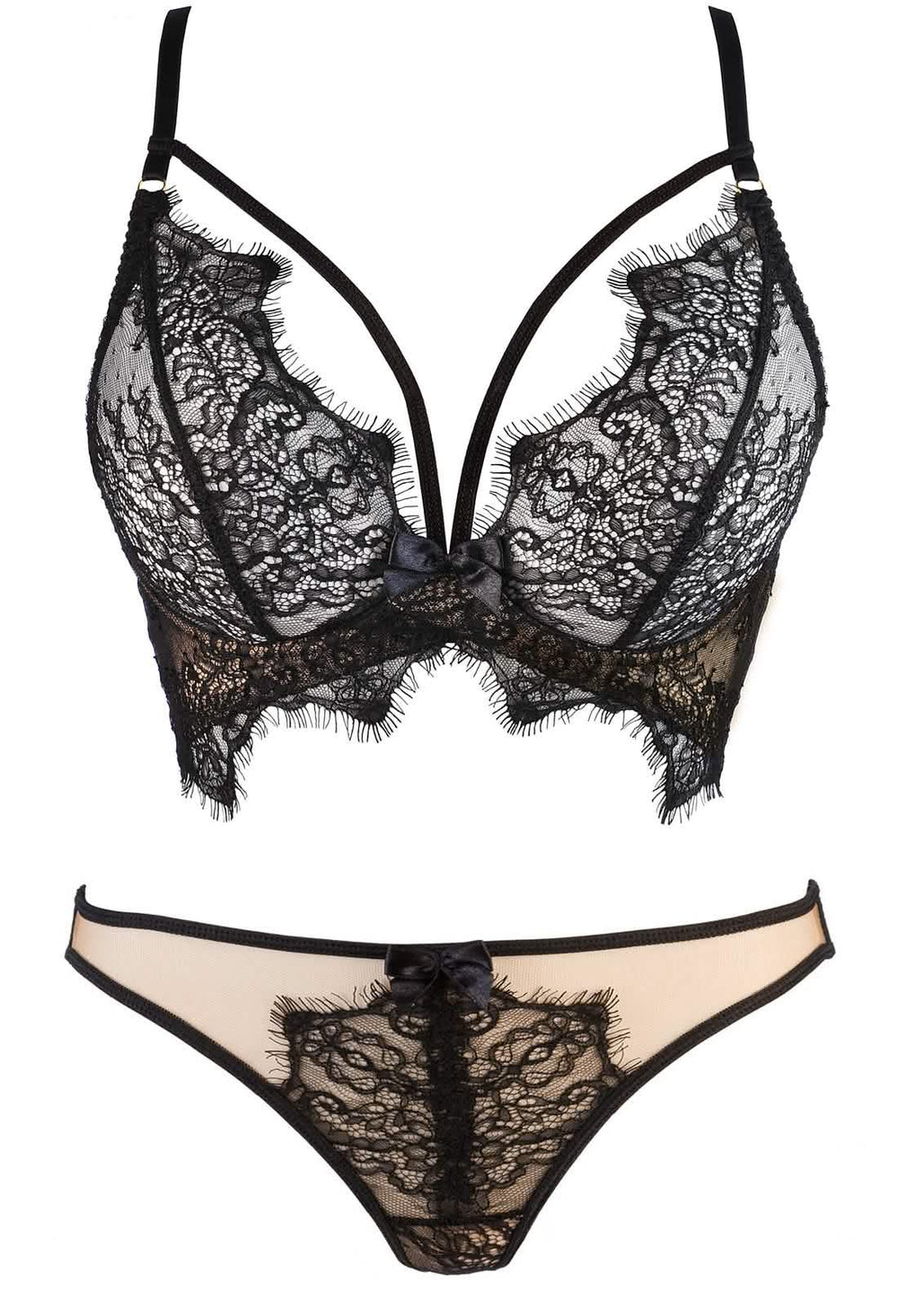 long line lace bra set
