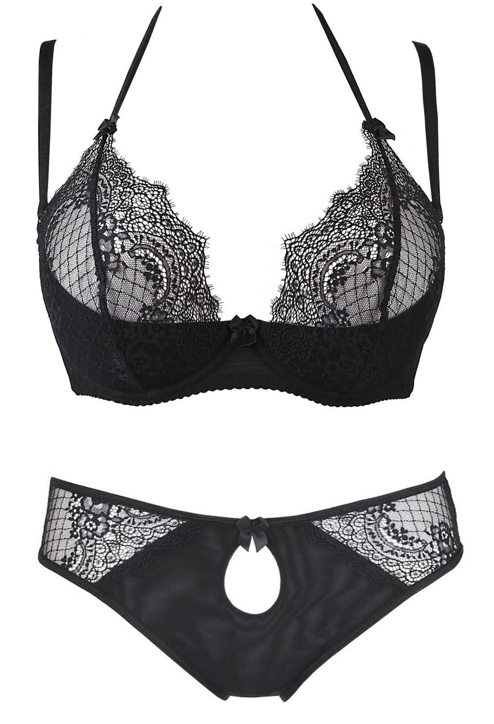 black cupless bra